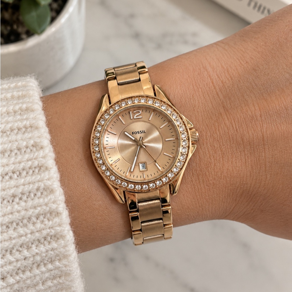 New with Tags - Fossil Women's Rose Gold Crystal-Accent Watch